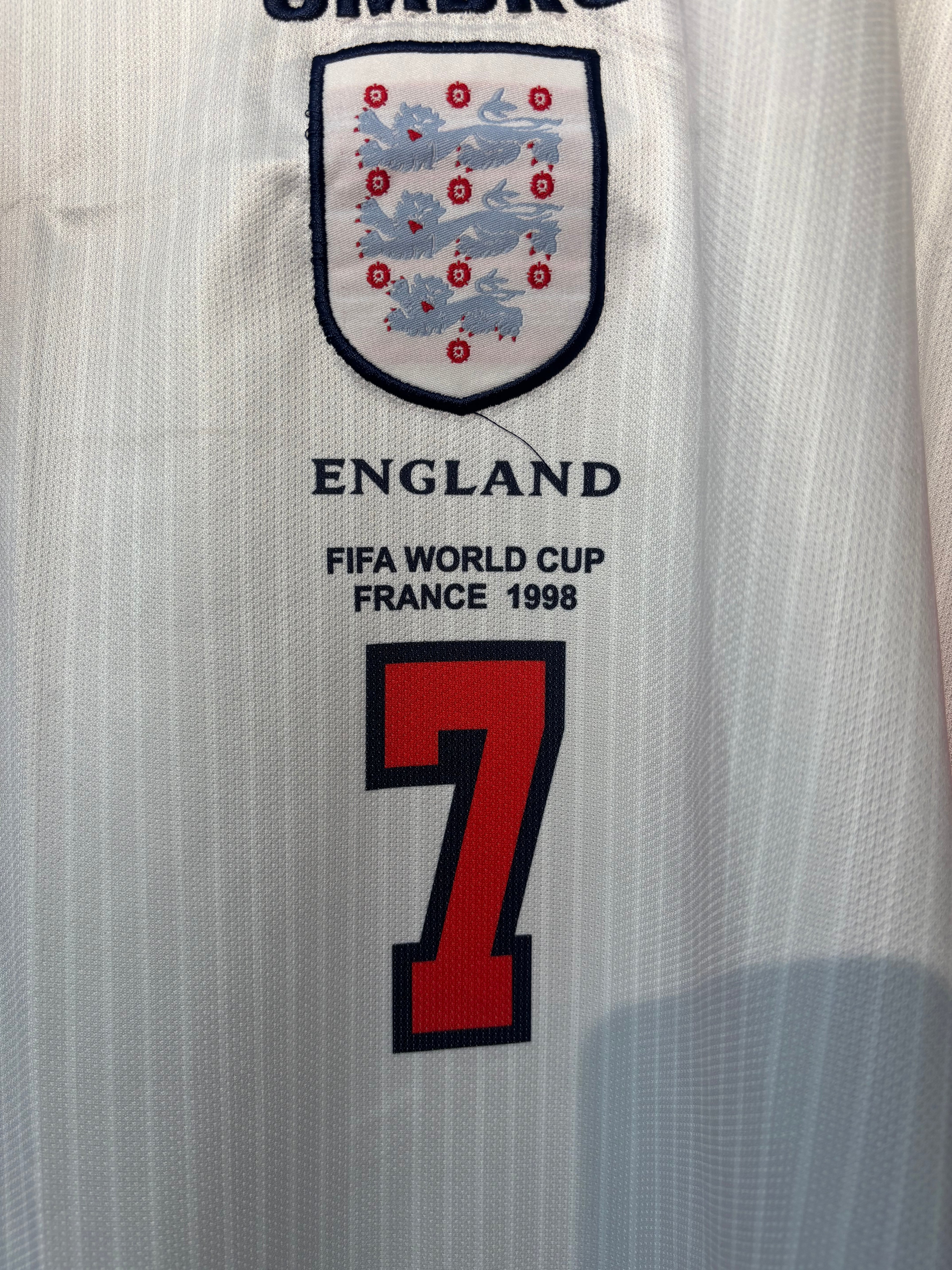 BECKHAM ENGLAND 1998 WORLD CUP POLO FIVE SLEEVE HOME KIT EMBROIDERY