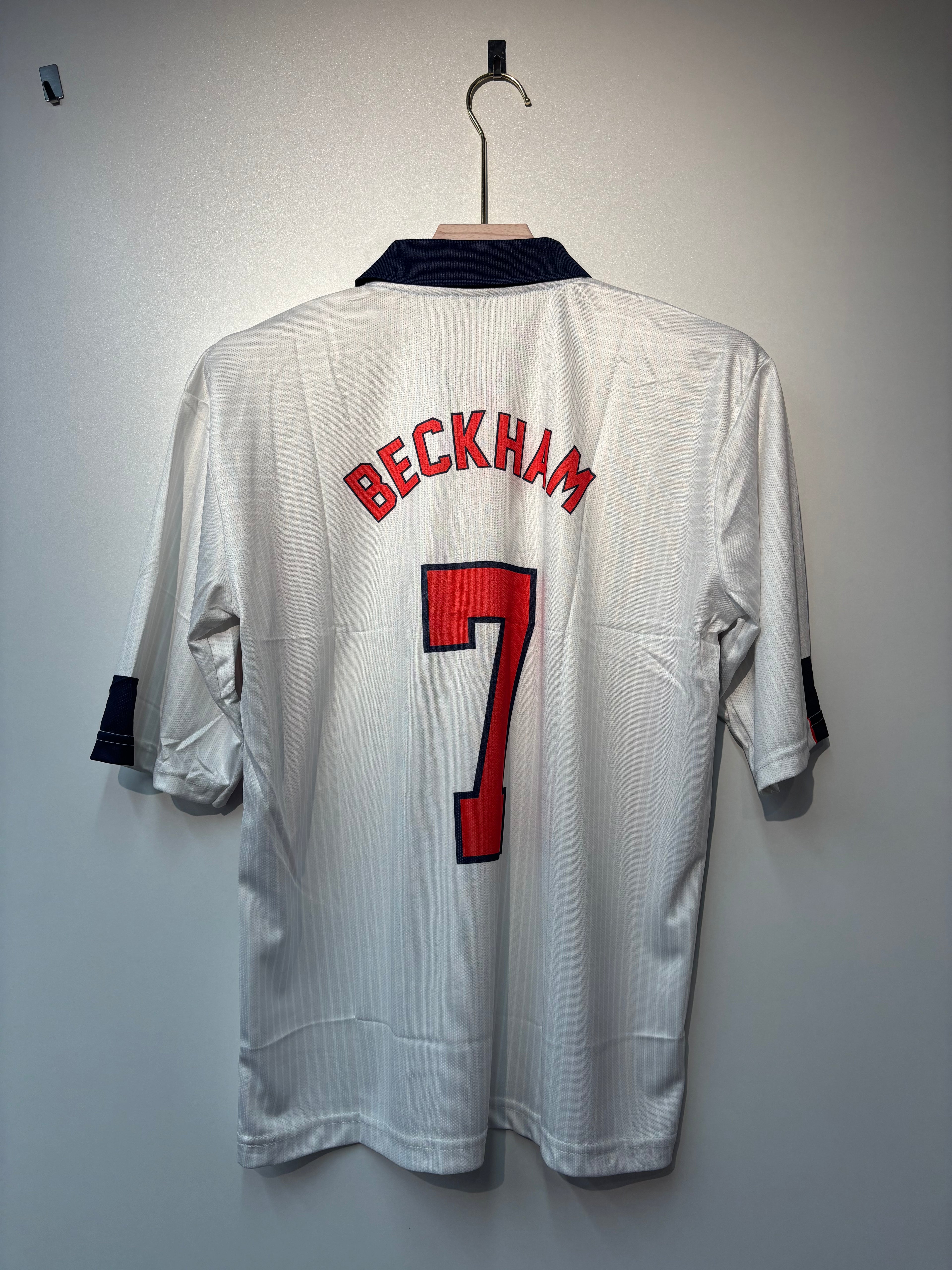 BECKHAM ENGLAND 1998 WORLD CUP POLO FIVE SLEEVE HOME KIT EMBROIDERY